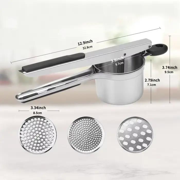 Presse-purée et broyeur de pommes de terre. 3 disques interchangeables en acier inoxydable
