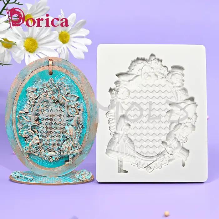 Moule à fondant en silicone princesse du pays des merveilles cadre relief pour gâteaux et décorations de pâtisserie烘焙蛋糕和装饰甜点用的硅胶模具,爱丽丝仙境公主框架浮雕糖果模具