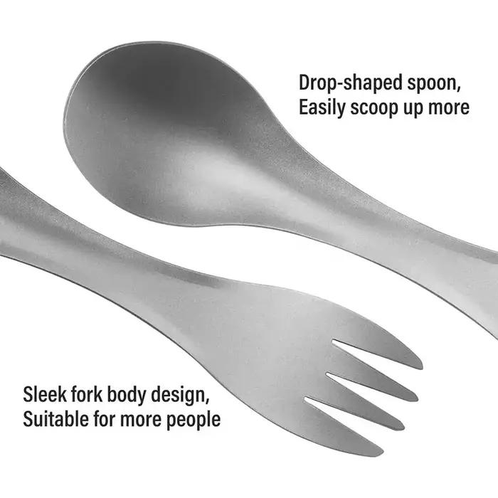 Cuillère Spork 2 en 1 en titane, ustensiles de cuisine ultralégers, fourchette Portable, couteau, Camping en plein air pique-nique voyage, couverts écologiques
