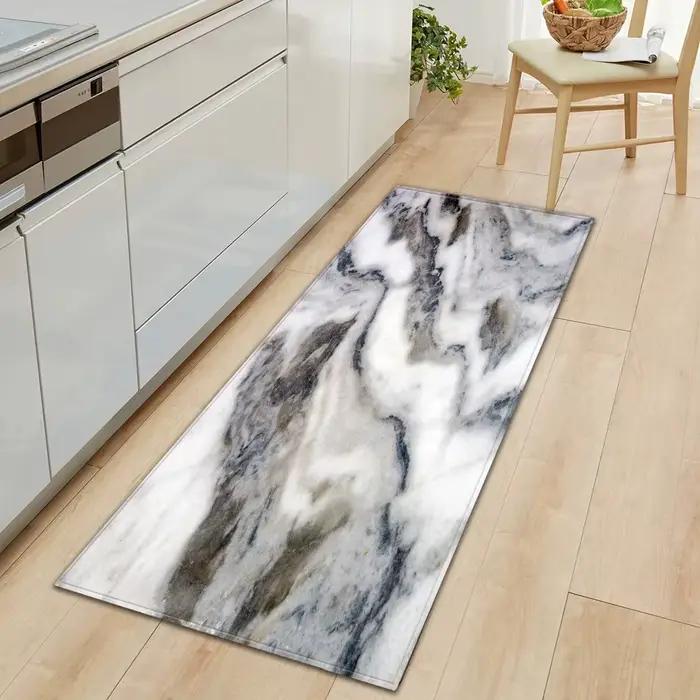 Tapis de sol de cuisine à motif de marbre classique pour porte, sol et barre, antidérapant, facile à nettoyer, élégant pour entrée et cuisine, idéal pour offrir