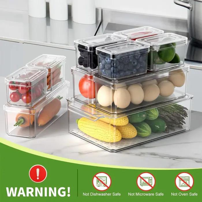 Nouveau bac organisateur de réfrigérateur empilable, boîte de stockage des aliments avec poignée, garde-manger en plastique transparent, outil d'organisation de congélateur de nourriture
