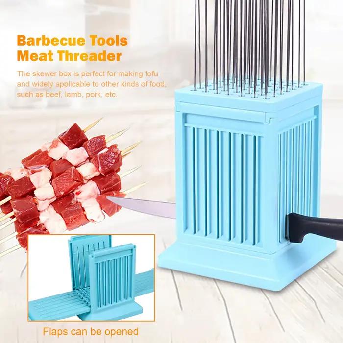Boîte à brochettes de barbecue à 49 trous, outil portable pour faire des brochettes de barbecue, boîte à brochettes de viande détachable, multifonction pour le bœuf, le porc, la viande