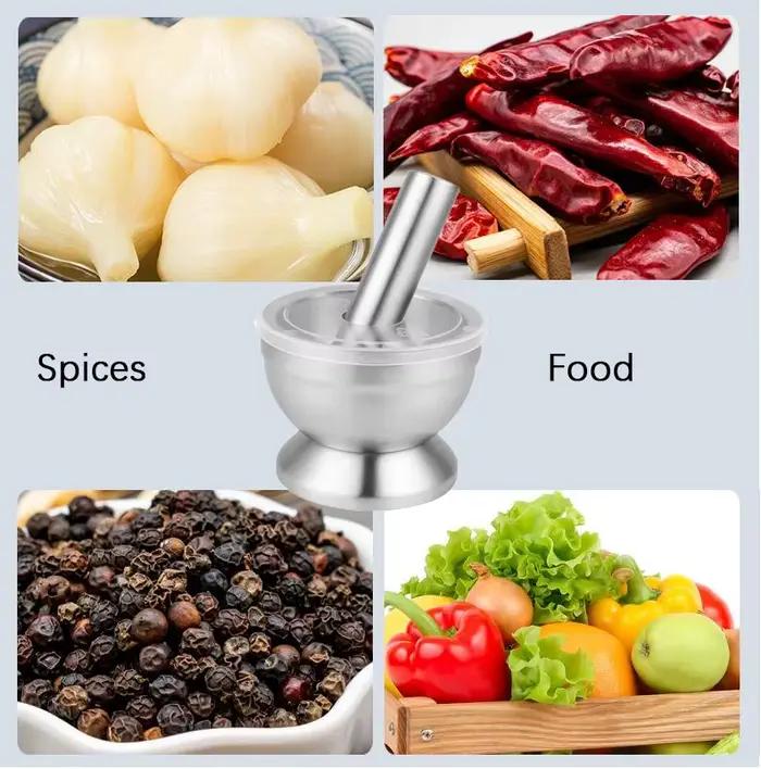 Ensemble de mortier et pilon en acier inoxydable broyeur d'épices pilon de pesto avec couvercle pour cuisiner et préparer des herbes occasions spéciales