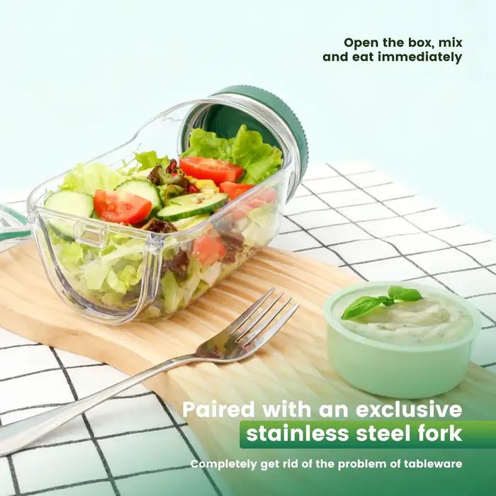 Boîte à salade portable Salad Pod en ABS avec compartiments séparés pour salades fraîches et vinaigrettes occasions de voyage et pique-nique