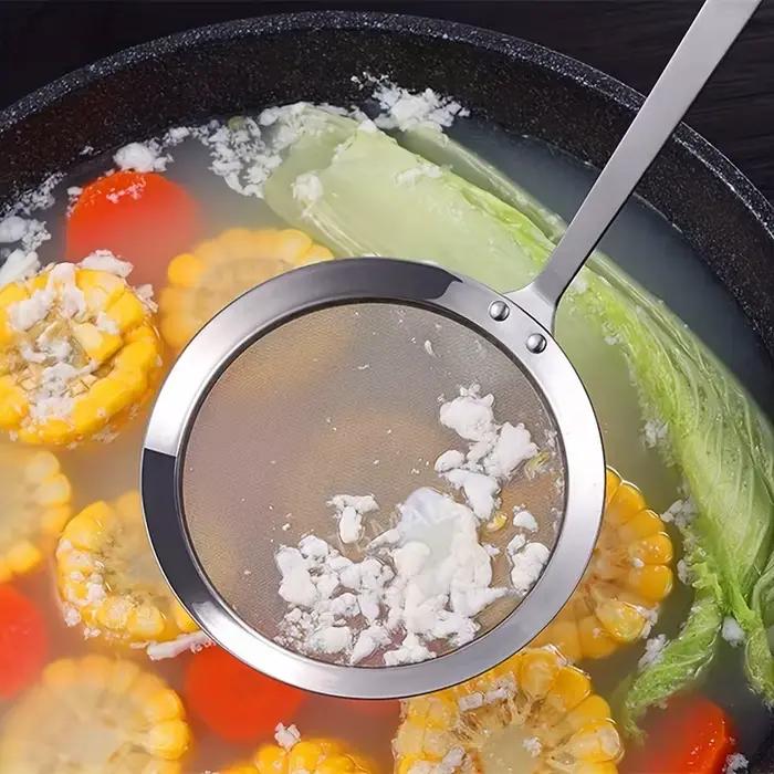 Cuillère écumoire filtrante en acier à mailles fines avec poignée pour la graisse, l'huile et la mousse – Ustensile de cuisine