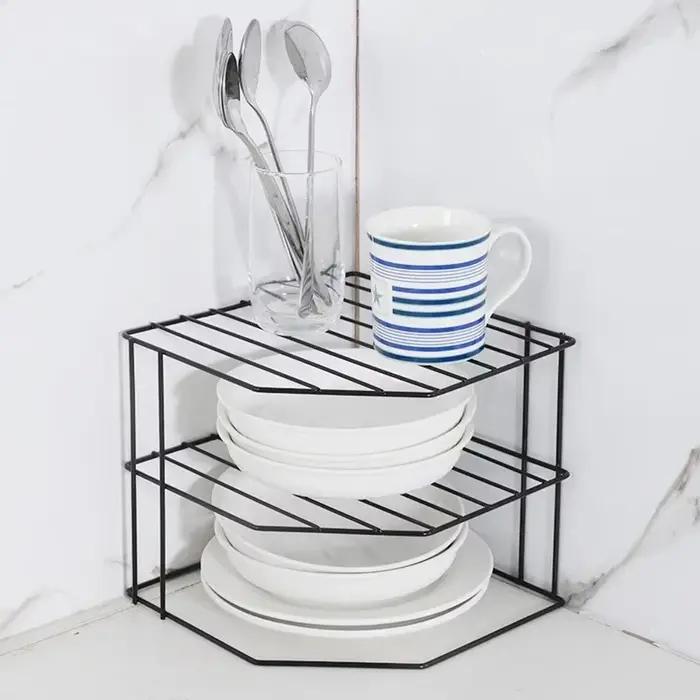 Support d'angle d'assaisonnement de cuisine, Pot plat, organisateur d'articles divers alimentaires, sans poinçonnage, Table de rangement Portable, support de cuisine et de salle de bains