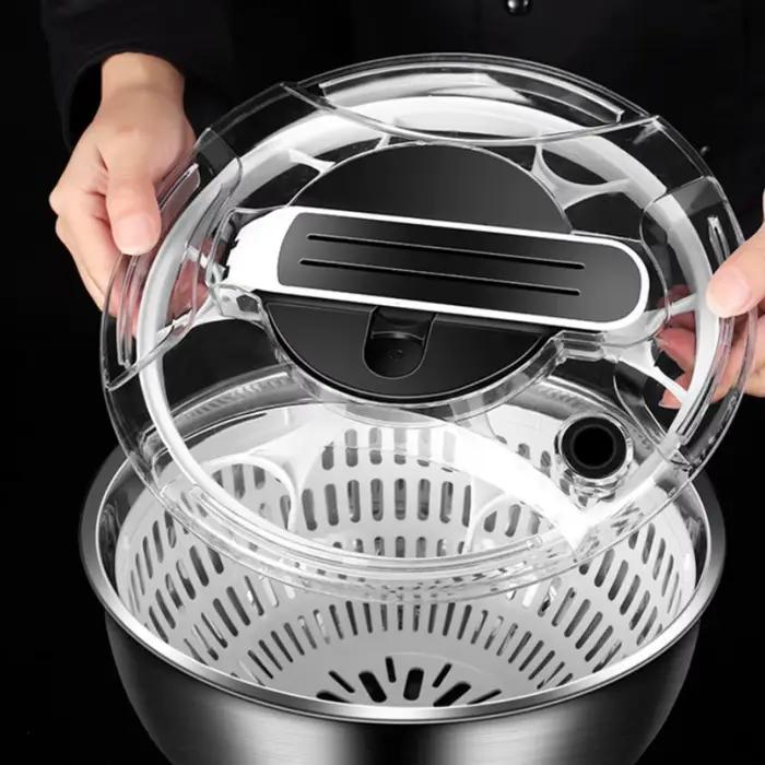 Essoreuse à salade manuelle 3,5 L, séchage rapide, déshydrateur de légumes grande capacité, lave-fruits en acier inoxydable, accessoires de cuisine