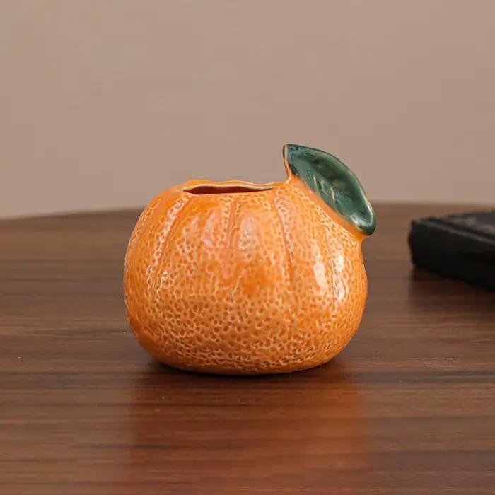 Ensemble de fourchettes à fruits en céramique orange, style créatif Ins, fourchettes à dessert avec pot de rangement, couleur unie, pour la maison