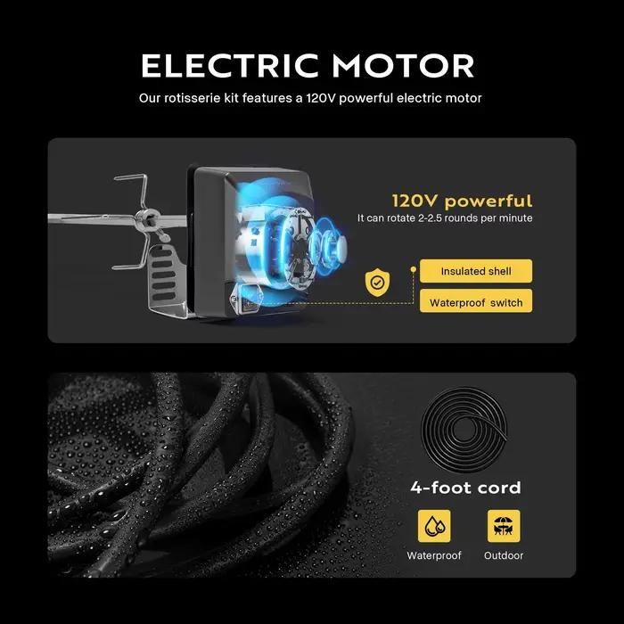 Kit de gril à rôtissoire avec moteur électrique 4W