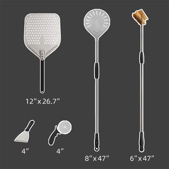 Ensemble d'outils de pizza en métal avec pelle à pizza carrée, brosse à four et sac de transport pour occasions spéciales et usage extérieur