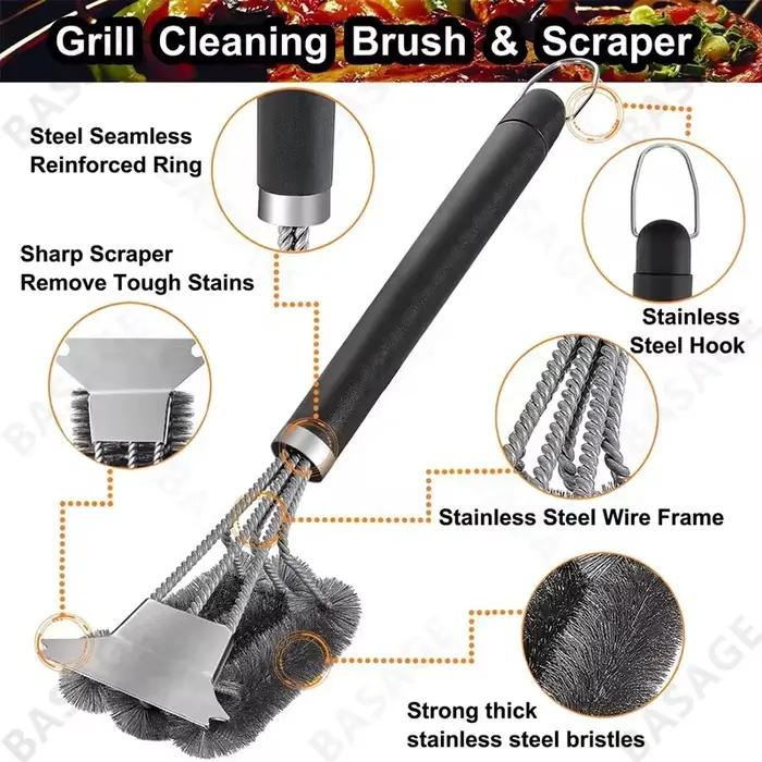 Brosse de gril sûre-brosse de barbecue sans poils-nettoyeur de barbecue en acier inoxydable résistant à la rouille-grands accessoires de grillades