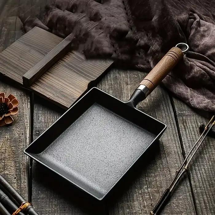 Poêle japonaise en fonte pour Fritter Tamagoyaki, omelette noire antiadhésive, crêpes aux œufs, couvercle de Pot de cuisine, cuisinière à gaz à Induction, 1 pièce