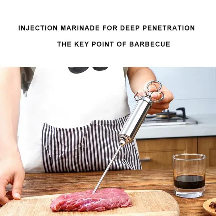 Kit d'injection de viande en acier inoxydable moderne pour ajout de saveurs et marinades en cuisine pour occasions spéciales et cadeaux gastronomiques
