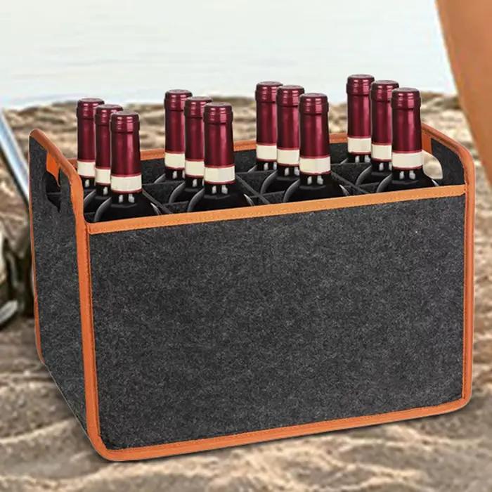 Sac de transport pour vin, boîte de rangement en feutre pour 12 bouteilles avec séparateur, sac de transport pour bouteilles d'alcool avec poignée confortable, sac de transport pour vin portable