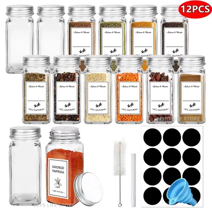 Pots à épices en verre avec couvercles métalliques