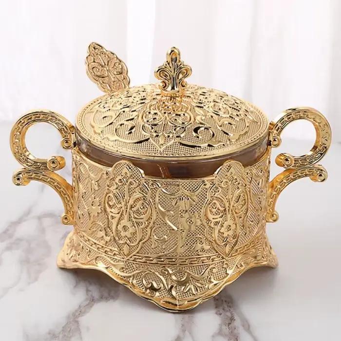 Boîte de rangement en alliage doré et argenté style européen pour ingrédients cuisine restaurant occasions spéciales