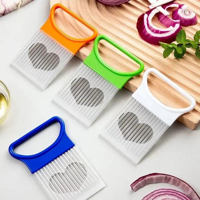 1/2/3/4 pièces tranche d'oignons sans effort avec ce 1 pièce trancheuse d'oignon colorée cuisine porte-oignon de pommes de terre en acier inoxydable