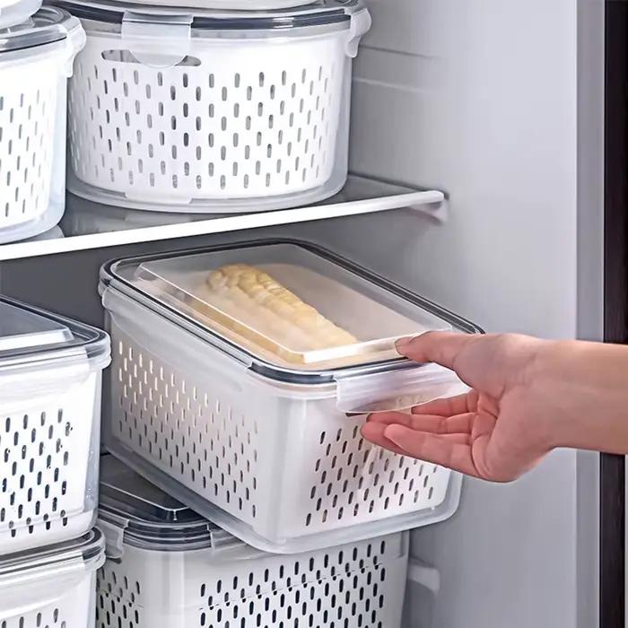 Boîte de rangement pour réfrigérateur organisateur de cuisine avec drainage double couche pour stockage de fruits et légumes frais conteneurs de rangement garde-manger occaions spéciales