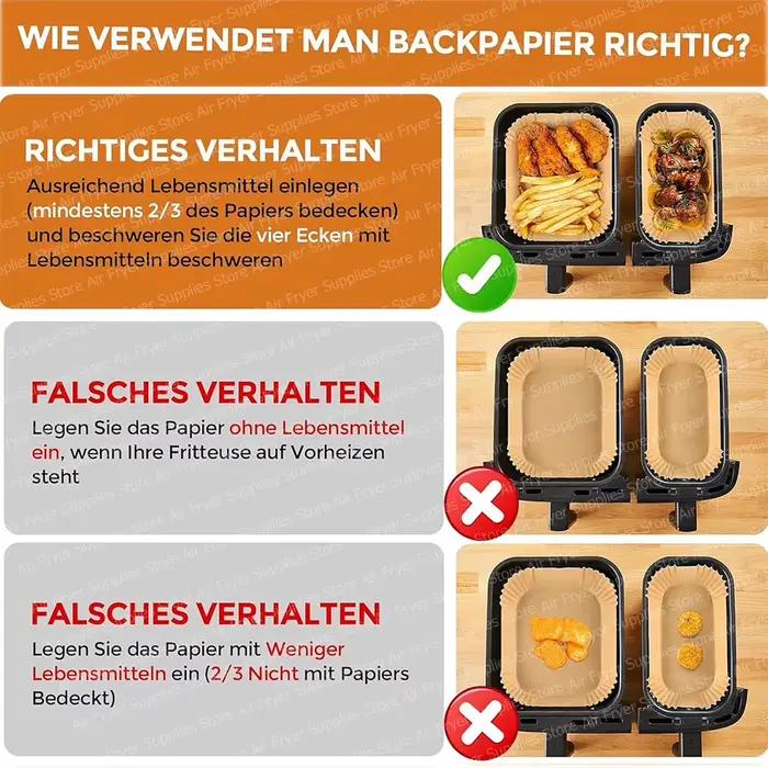 Papier de cuisson pour friteuse à air Philips Airfryer série 3000 6L/3L NA350/00, doublures jetables antiadhésives pour friteuse à double panier Philips