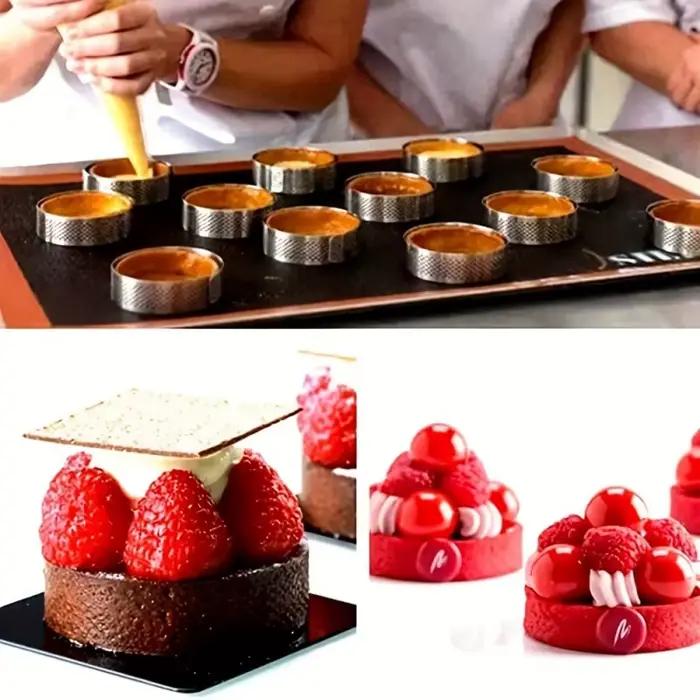Ensemble de 12 anneaux à tarte ronds en acier inoxydable - Moules perforés pour mousses et desserts, emporte-pièces, moules à tarte aux fruits