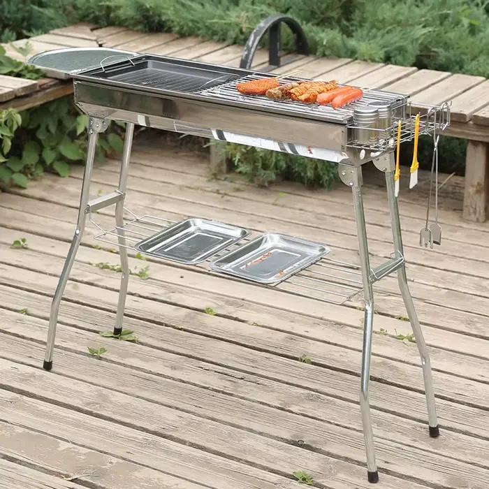Barbecue portable d'extérieur pliable et épaissi, gril à charbon multifonctionnel pour usage domestique