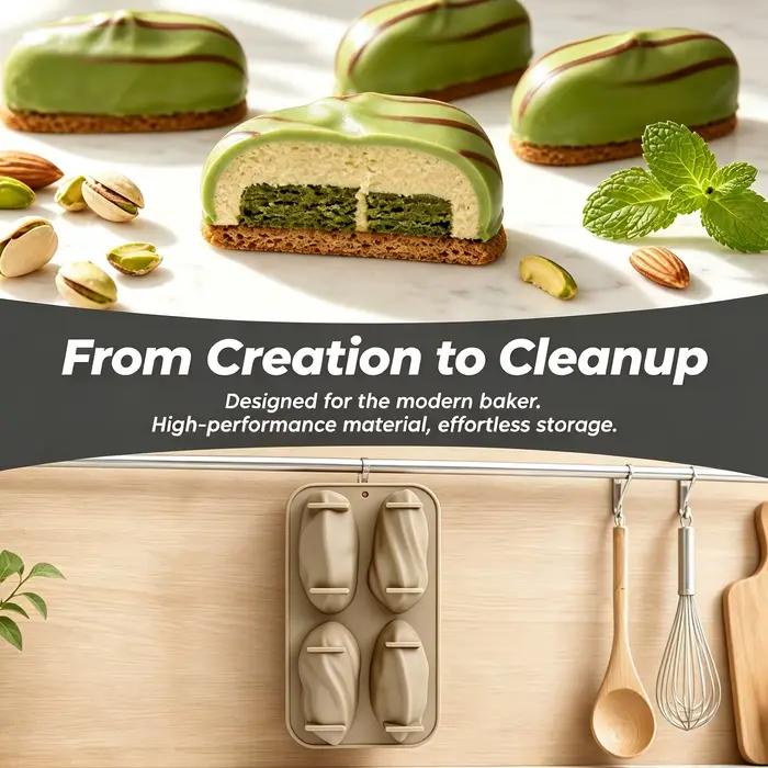 Moule à dessert en silicone 1 pièce, 4 cavités, forme pistache, antiadhésif, pour la préparation de gâteaux aux pistaches, desserts, mousses et gelées
