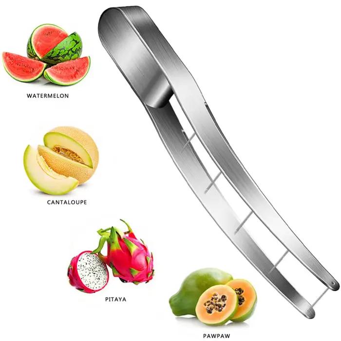 Outils de cuisine en acier inoxydable 304, coupe-fruits manuel pour pastèque, trancheuse à cubes et 6 fourchettes à fruits en acier inoxydable à deux dents