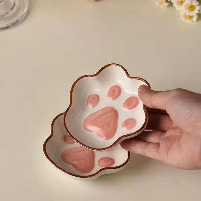 Petit plat en céramique de saveur de griffe de chat mignon, plat de dessin animé créatif, assaisonnement à la maison, escales de bureau, plat décoratif