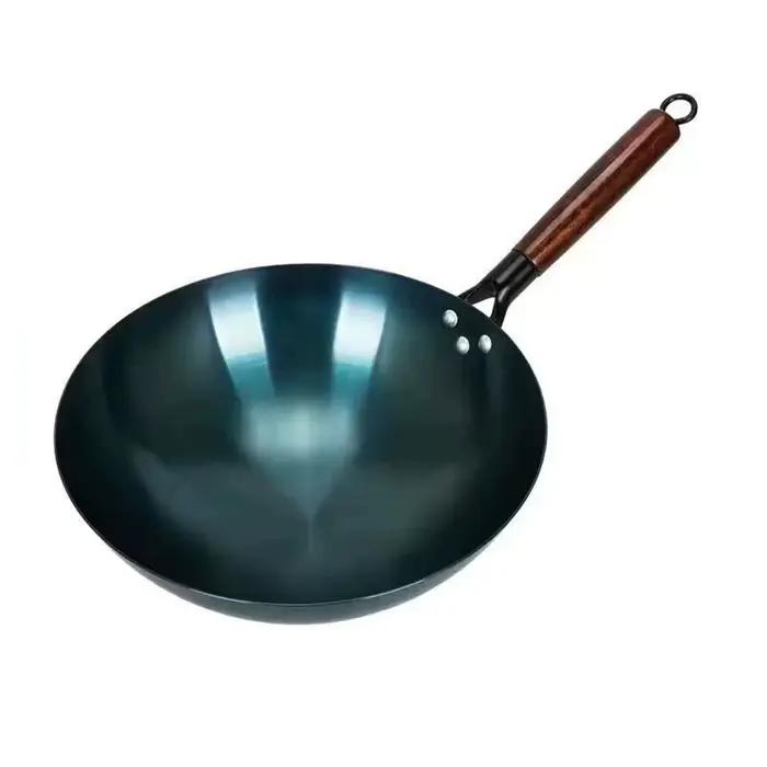 Wok Antiadhésif à Poignée Unique, Traditionnel Chinois, Rond, Astronomique, Non Revêtu, pour la Maison et le Restaurant