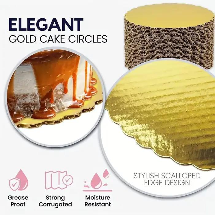 5 planches à gâteaux avec anneaux à gâteau dorés