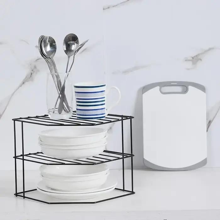 Support d'angle d'assaisonnement de cuisine, Pot plat, organisateur d'articles divers alimentaires, sans poinçonnage, Table de rangement Portable, support de cuisine et de salle de bains