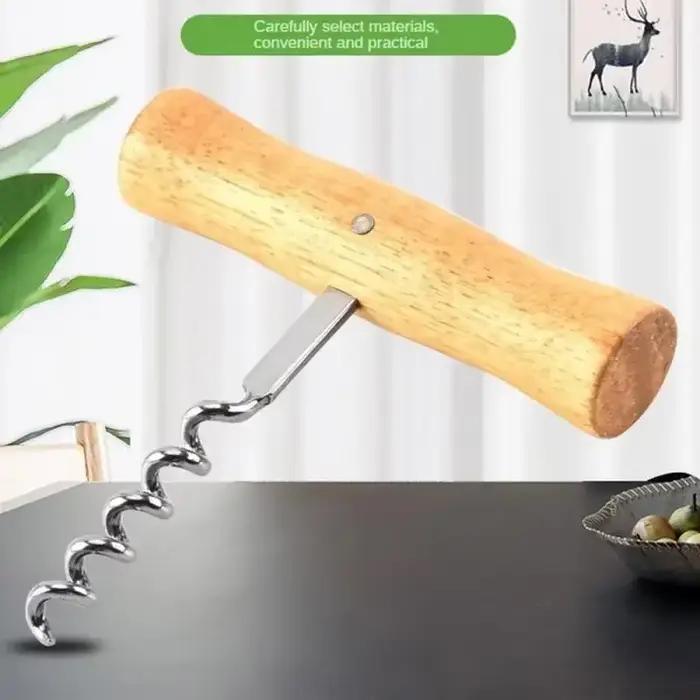Ouvre-bouteille de vin mignon avec manche en bois, tire-bouchon en acier inoxydable, facile à utiliser, nouveauté amusante, outils en bois d'aile de vin 1 pièce