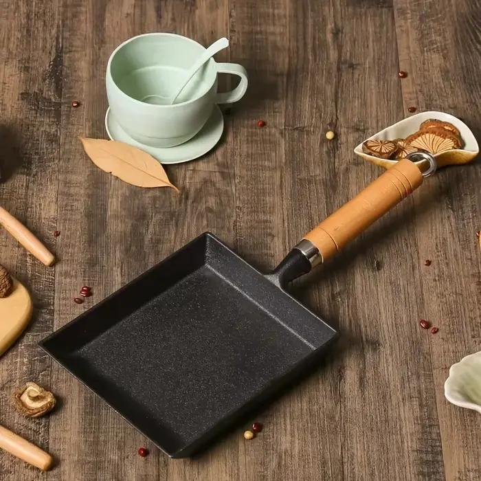 Poêle japonaise en fonte pour Fritter Tamagoyaki, omelette noire antiadhésive, crêpes aux œufs, couvercle de Pot de cuisine, cuisinière à gaz à Induction, 1 pièce