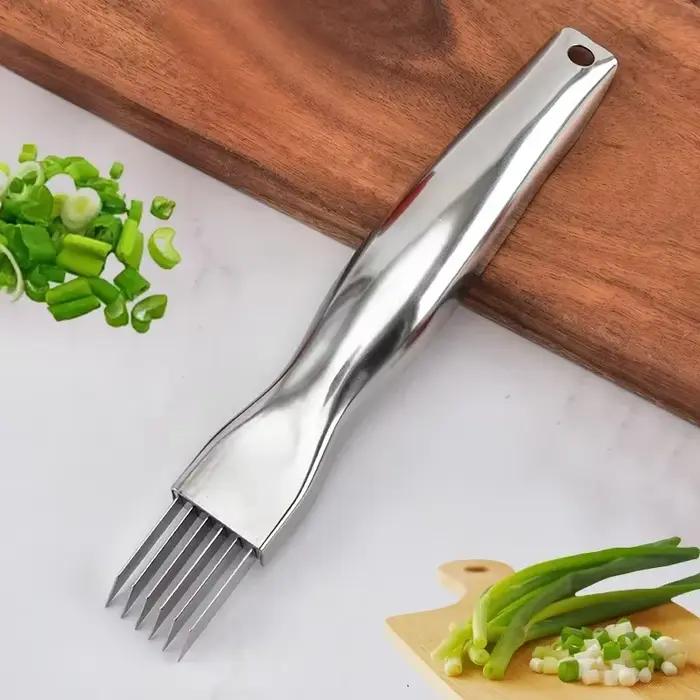 Couteau de cuisine en acier inoxydable pour hacher l'oignon vert avec un design de manche incurvé