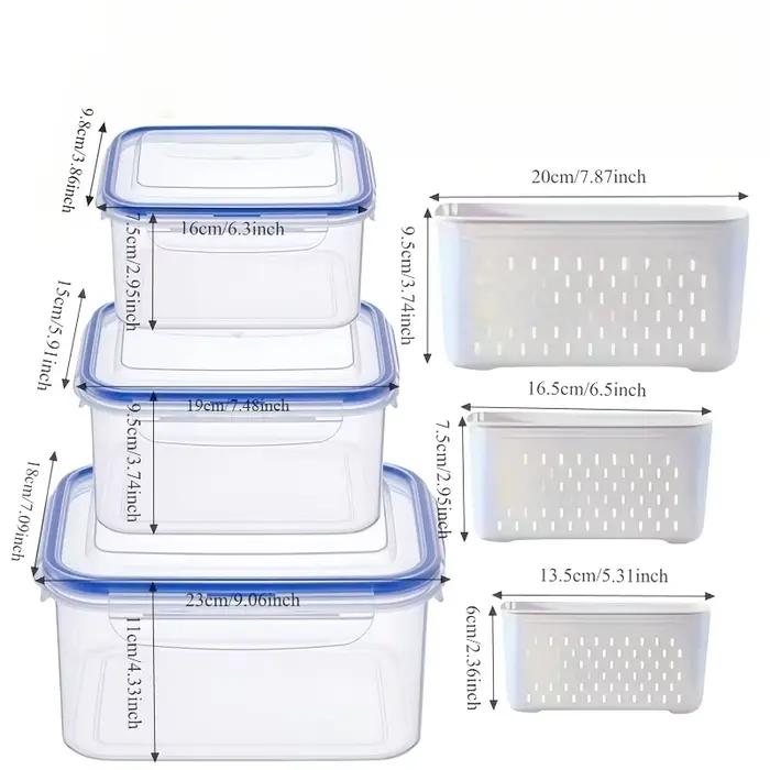 Lot de 6 Contenants de Rangement Grande Capacité pour Fruits avec Passoire Amovible pour Réfrigérateur