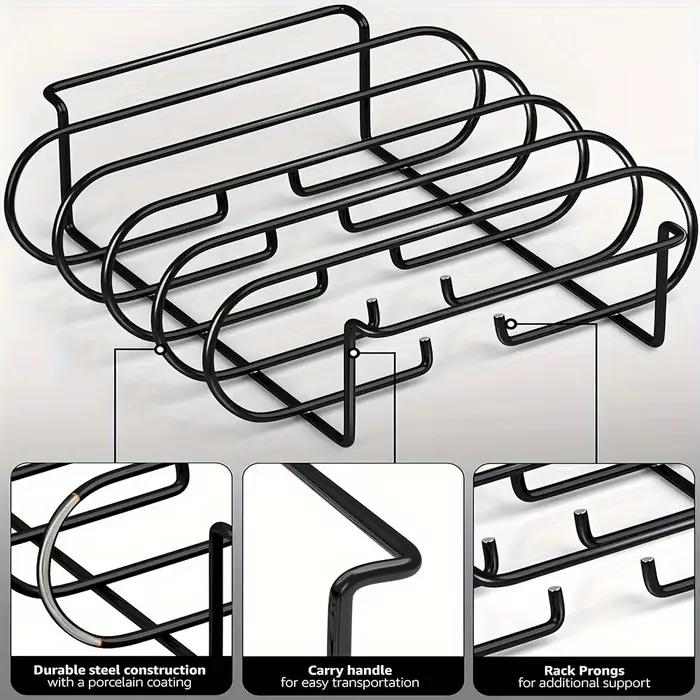 Support à côtes en acier inoxydable pour barbecue, outil de cuisson portable pour barbecue en plein air et fumeurs, peut contenir 4 grilles complètes de côtes.