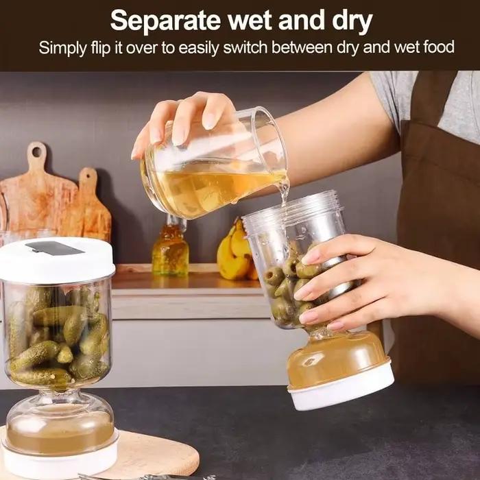 Pot à cornichons avec séparateur de jus et couvercle hermétique pour cornichons, olives, concombres et hermites, multifonctionnel pour cuisine et décoration, idéal pour occasions spéciales et cadeaux
