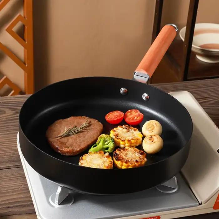 Poêle à frire antiadhésive à fond plat en fonte de 24/26/28 cm pour œufs et steaks