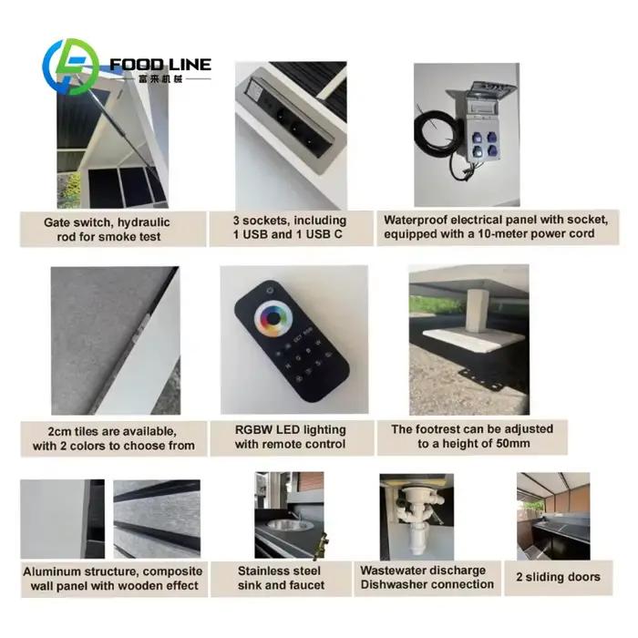 Cuisine extérieure moderne haut de gamme personnalisée, barbecue à gaz 5 brûleurs, évier en acier inoxydable 304, unité de restauration luxueuse pour fêtes de famille