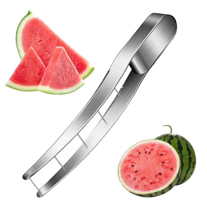 Outils de cuisine en acier inoxydable 304, coupe-fruits manuel pour pastèque, trancheuse à cubes et 6 fourchettes à fruits en acier inoxydable à deux dents