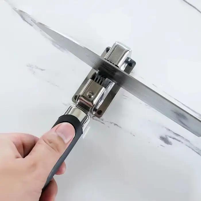 Aiguiseur de couteaux de cuisine manuel en acier inoxydable, outil d'affûtage professionnel pour restaurer rapidement les couteaux ternis, design moderne rouge, poignée ergonomique et sûre pour la maison