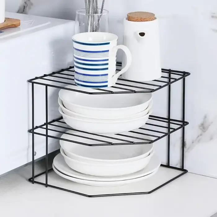 Support d'angle d'assaisonnement de cuisine, Pot plat, organisateur d'articles divers alimentaires, sans poinçonnage, Table de rangement Portable, support de cuisine et de salle de bains