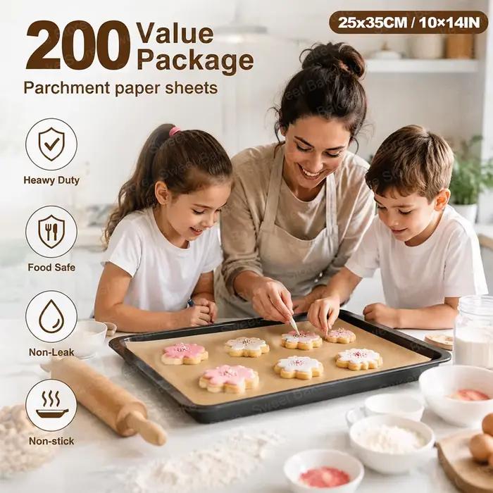 Feuilles de papier sulfurisé pré-découpées antiadhésives non blanchies pour la cuisson et les plaques de cuisson utilisation au four et à la friteuse à air occasions spéciales et quotidiennes