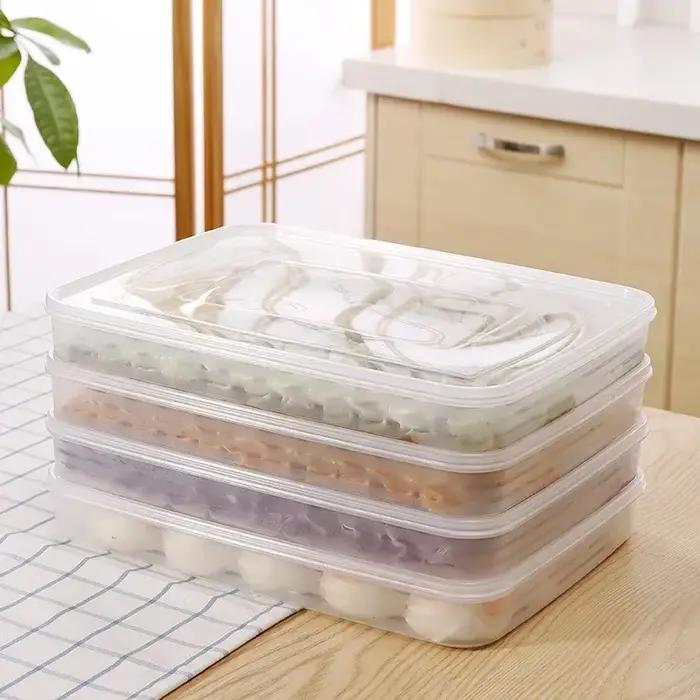 Boîte à raviolis à 2 étages, récipient alimentaire pour réfrigérateur, sans diviseur, transparente, avec couvercle, boîte de rangement en plastique pour la cuisine