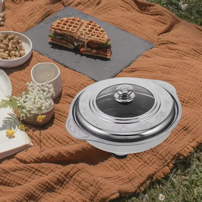 Plat de service buffet en acier inoxydable avec pieds amovibles