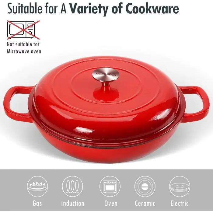 Pot à soupe pour four hollandais de 4,5 l, Casserole en fonte, poêle avec couvercle et double poignées, cuisson au four hollandais
