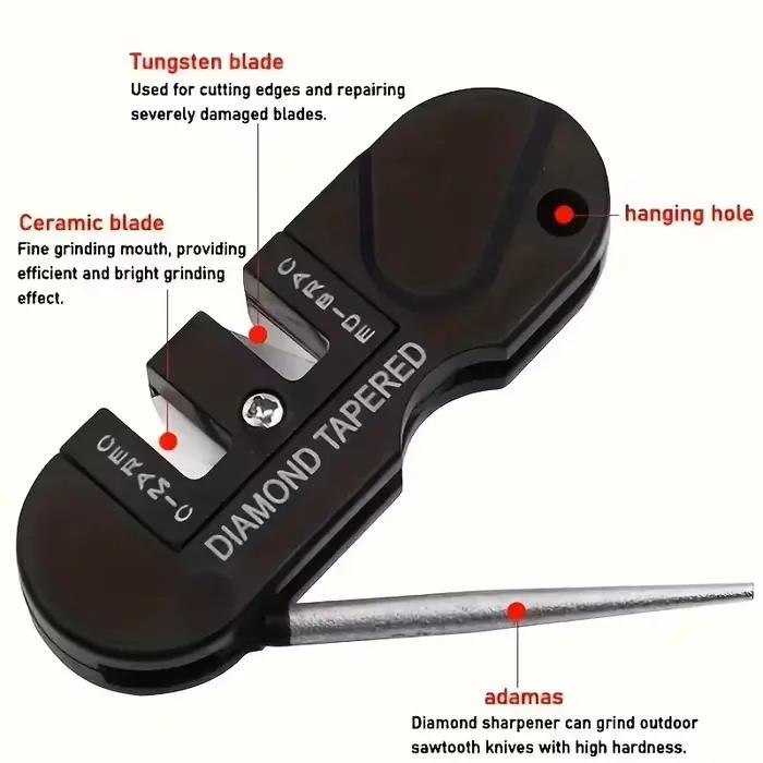 Aiguiseur de couteaux portable quatre en un (avec tige conique en diamant)