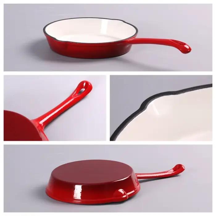 Cuisson antiadhésive en fonte émaillée, four hollandais universel rouge, poêle à Omelette ronde à fond plat, cuisinière à Induction