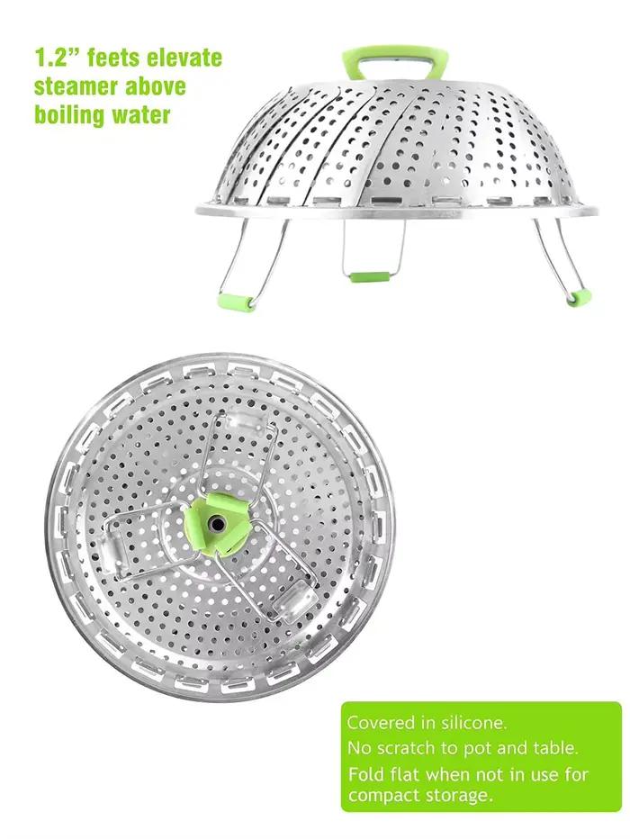 Panier à vapeur en acier inoxydable pour cuisson douce et préparation de légumes végétariens pliable et extensible pour casserole