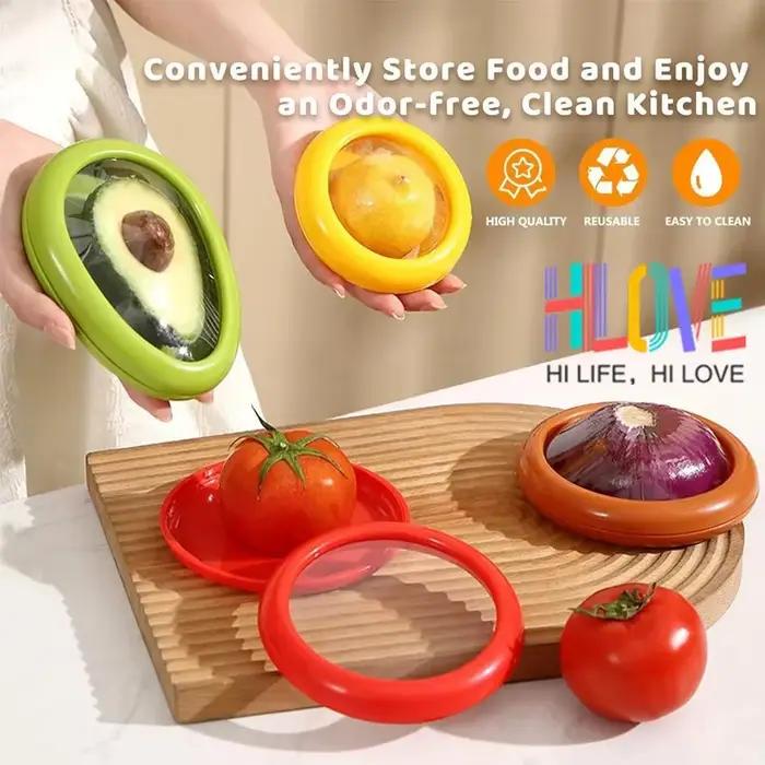 Conserves de fruits et légumes Conteneurs à couvercle transparent - Rouge Vert Orange Jaune Gardeurs scellés pour Avocat Tomate Oignon Citron